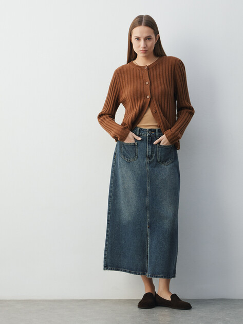 Юбка из денима MAISON DAVID, Артикул SH-13, серо-синий | 4934282. Ракурс 2