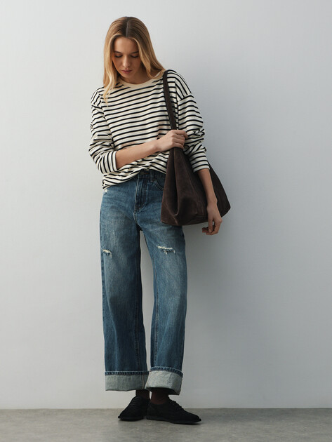 Женские широкие джинсы  MAISON DAVID, Артикул SH-4714, синий | 4934334. Ракурс 2