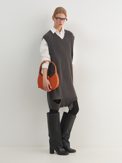 Женское платье-жилет с асимметричным краем MAISON DAVID, Артикул MDS-KN11, темно-серый | 4939726. Ракурс 2