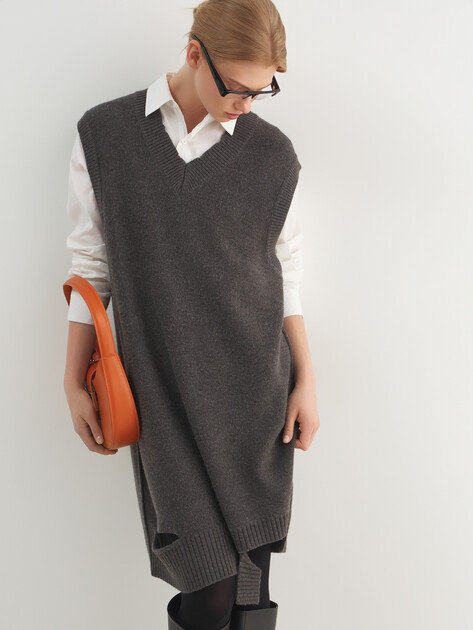 Женское платье-жилет с асимметричным краем MAISON DAVID, Артикул MDS-KN11, темно-серый | 4939726. Ракурс 5