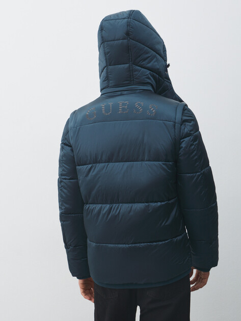 Мужской пуховик GUESS METALLIZED PUFFA JACKET, Артикул M5BL2LWGZF2, темно-синий | 4948591. Ракурс 3