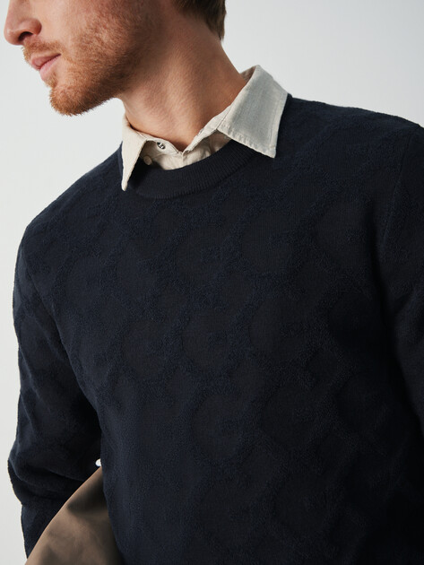 Мужской джемпер GUESS JOHN CN G CHAIN AO STITCH SWTR, Артикул M5BR19Z0470, темно-синий | 4948967. Ракурс 3