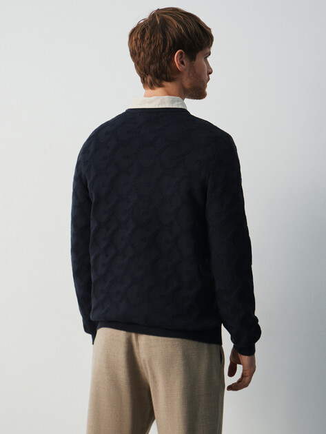 Мужской джемпер GUESS JOHN CN G CHAIN AO STITCH SWTR, Артикул M5BR19Z0470, темно-синий | 4948967. Ракурс 4