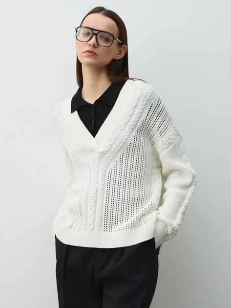 Женский пуловер GUESS LS VN ETSUKO CABLE SWTR, Артикул W5BR53Z2ZK2, белый | 4958354. Ракурс 5