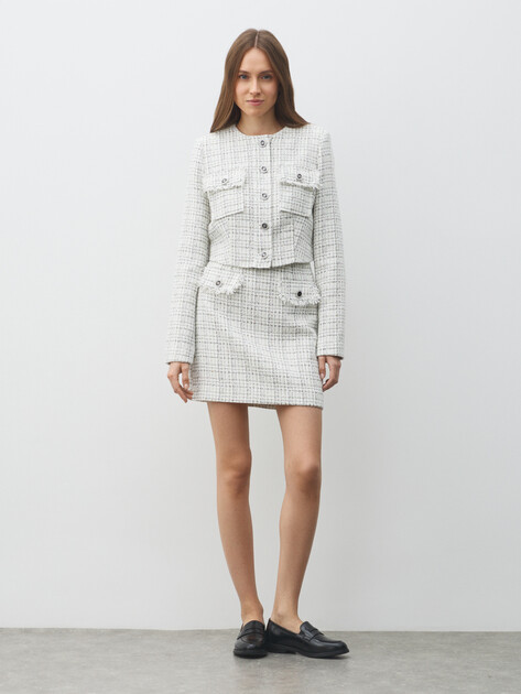 Твидовая юбка GUESS ANNAMARIA MINI TWEED SKIRT, Артикул W5YD15WHDB2, белый | 4958631. Ракурс 2