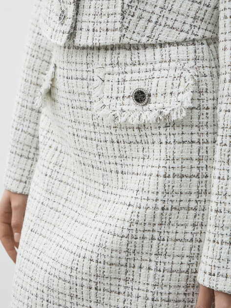 Твидовая юбка GUESS ANNAMARIA MINI TWEED SKIRT, Артикул W5YD15WHDB2, белый | 4958631. Ракурс 3
