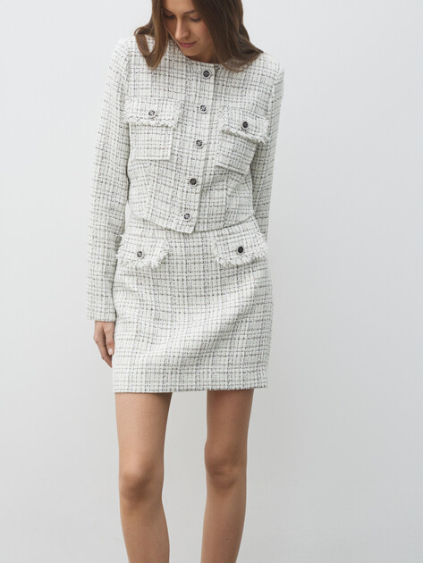 Твидовая юбка GUESS ANNAMARIA MINI TWEED SKIRT, Артикул W5YD15WHDB2, белый | 4958631. Ракурс 5