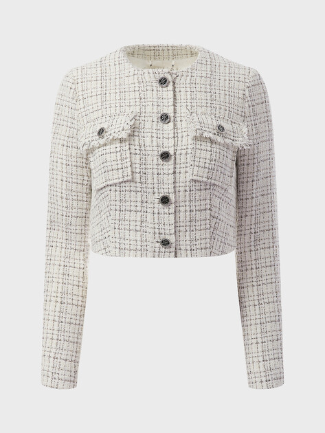 Женский твидовый жакет GUESS ANNAMARIA TWEED JACKET, Артикул W5YN44WHDB2, белый | 4959100. Ракурс 8