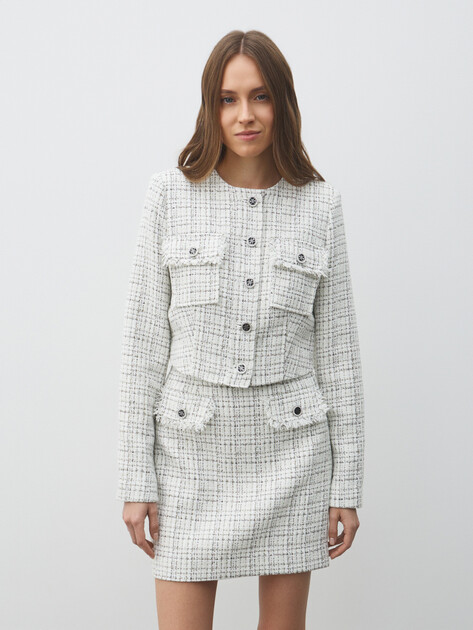 Женский твидовый жакет GUESS ANNAMARIA TWEED JACKET, Артикул W5YN44WHDB2, белый | 4959100. Ракурс 3