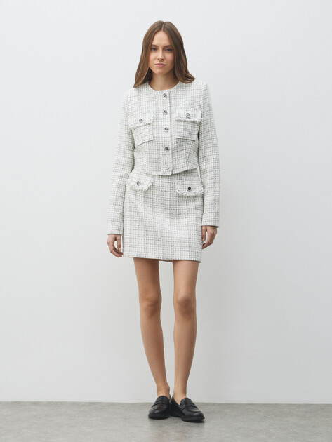 Женский твидовый жакет GUESS ANNAMARIA TWEED JACKET, Артикул W5YN44WHDB2, белый | 4959100. Ракурс 4