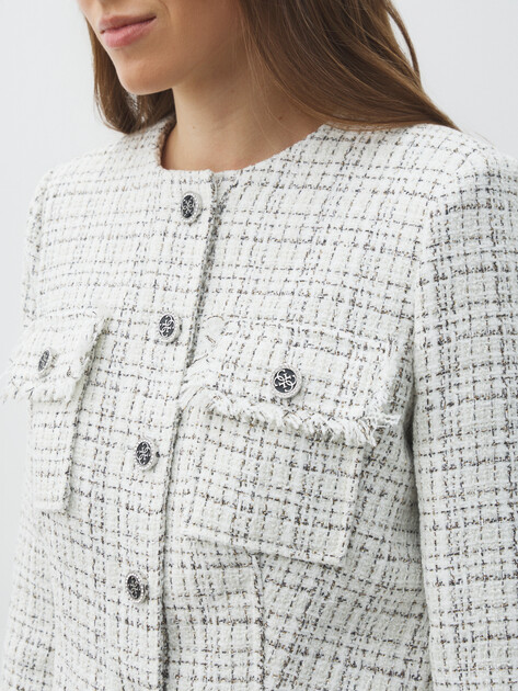 Женский твидовый жакет GUESS ANNAMARIA TWEED JACKET, Артикул W5YN44WHDB2, белый | 4959100. Ракурс 5