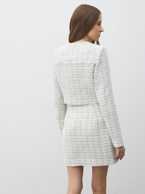 Женский твидовый жакет GUESS ANNAMARIA TWEED JACKET, Артикул W5YN44WHDB2, белый | 4959100. Ракурс 6
