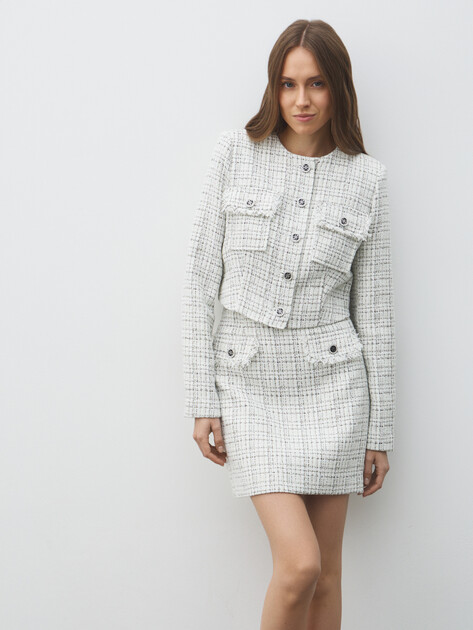 Женский твидовый жакет GUESS ANNAMARIA TWEED JACKET, Артикул W5YN44WHDB2, белый | 4959100. Ракурс 7