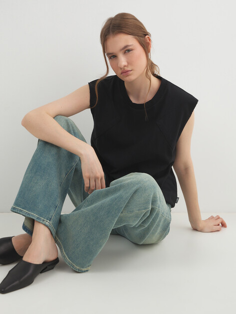 Женский топ MM6 MAISON MARGIELA TANK TOP, Артикул S52NL0074, черный | 4978394. Ракурс 5