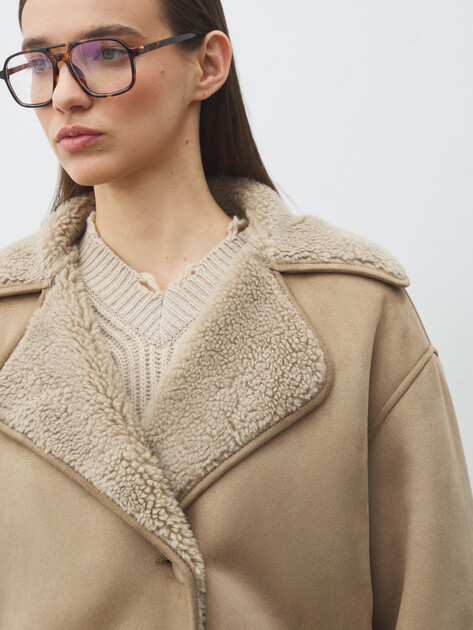 Женская дубленка  MAISON DAVID, Артикул FREDE_SDF_WS, серо-бежевый | 4986946. Ракурс 3