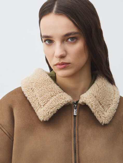 Женская дубленка  MAISON DAVID, Артикул SUZANNE_SDF_WS, серовато-коричневый | 4988873. Ракурс 3