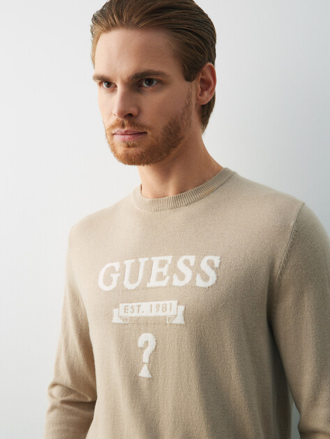 Мужской джемпер GUESS HAMMOND CN LS LOGO BASIC SWTR, Артикул M5YR00Z0122, пыльно-бежевый | 4992656. Ракурс 3