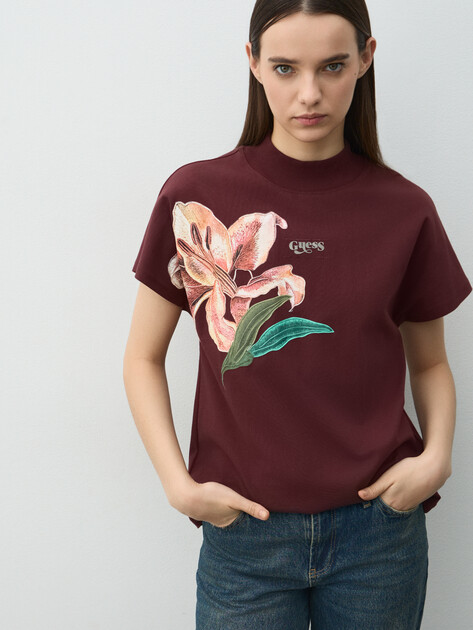 Женская футболка GUESS SL MOCK NK LILY TEE, Артикул W5BI16I3Z14, винный | 4993949. Ракурс 5