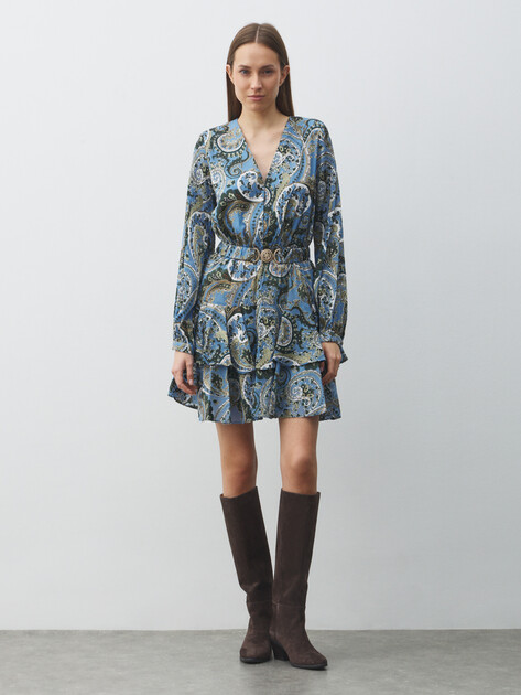 Женское платье GUESS CLARISSE DEEP NECK FLARE DRESS, Артикул W5BK53W2770, голубой | 4993966. Ракурс 2