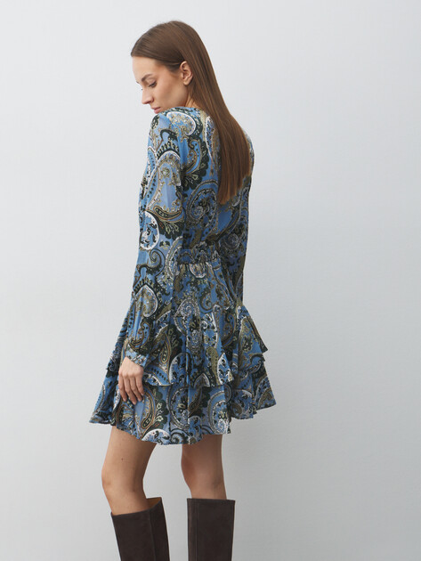 Женское платье GUESS CLARISSE DEEP NECK FLARE DRESS, Артикул W5BK53W2770, голубой | 4993966. Ракурс 5