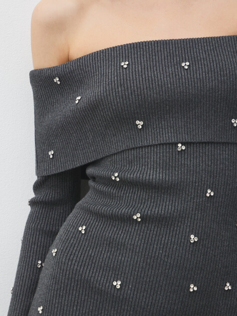 Женское платье GUESS LS OFF SHOULDER ALISHA RIB DRS, Артикул W5BK64Z2YJ2, серый | 4993972. Ракурс 3