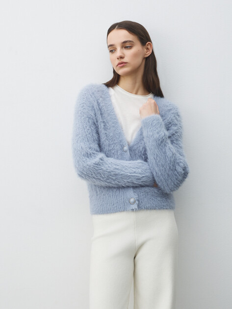 Женский кардиган GUESS LS VN KINAKO FUZZY CARDIGAN, Артикул W5BR0DZ3BH0, голубой | 4994002. Ракурс 5