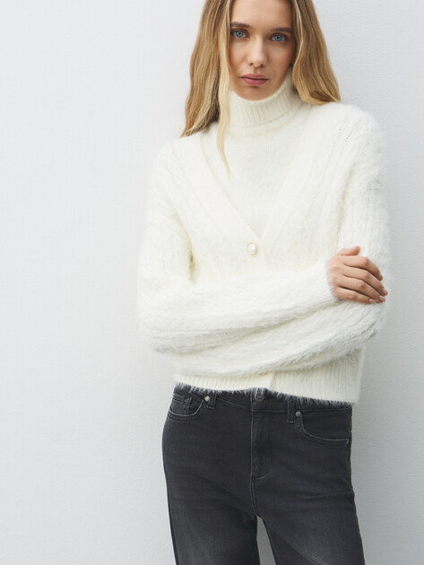 Женский кардиган GUESS LS VN KINAKO FUZZY CARDIGAN, Артикул W5BR0DZ3BH0, белый | 4994009. Ракурс 5