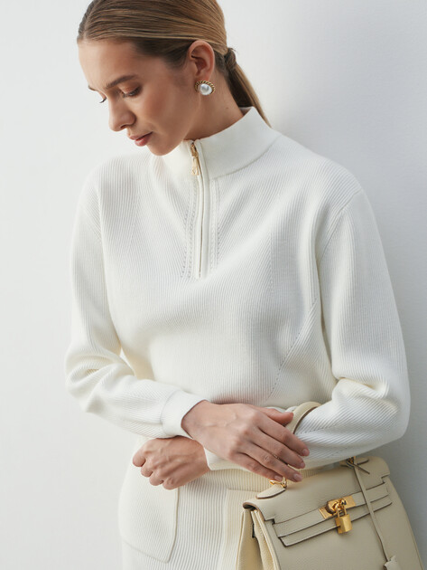 Женский джемпер GUESS LS HALF ZIP HARLEY SWTR, Артикул W5BR29Z0572, белый | 4994183. Ракурс 5