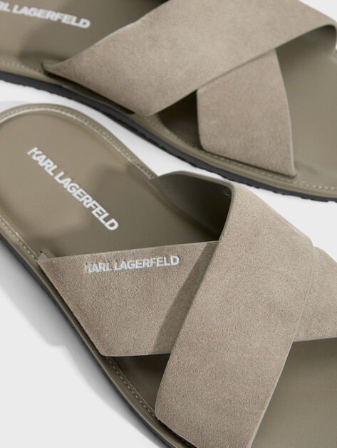 Мужские шлепанцы KARL LAGERFELD KASTOR IV Kross Strap Sandal, Артикул KL70213C, светлый хаки | 4996472. Ракурс 3