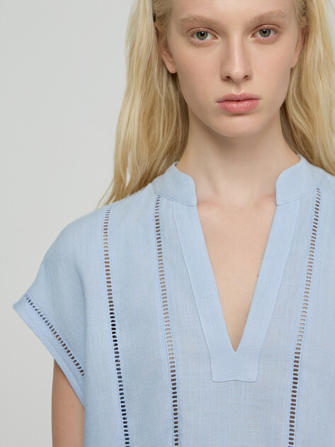 Женская блузка KARL LAGERFELD embroidery detail blouse, Артикул B2W11004, светло-голубой | 5010937. Ракурс 4