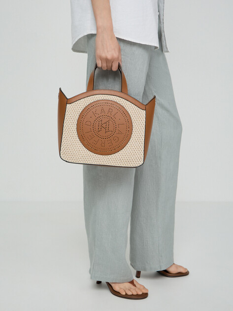 Женский тоут KARL LAGERFELD k/circle sm tote raffia mesh, Артикул B2W30019, светло-бежевый | 5012940. Ракурс 5