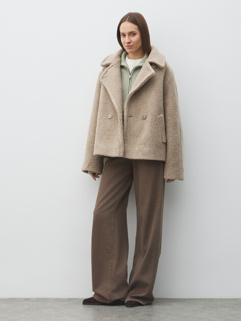 Женское полупальто тедди MAISON DAVID, Артикул KIRA_TEDDY 05, серо-бежевый | 5016274. Ракурс 2