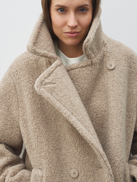 Женское полупальто тедди MAISON DAVID, Артикул KIRA_TEDDY 05, серо-бежевый | 5016274. Ракурс 5
