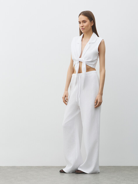 Топ из муслина MAISON DAVID, Артикул BLN928-1, белый | 5016935. Ракурс 2