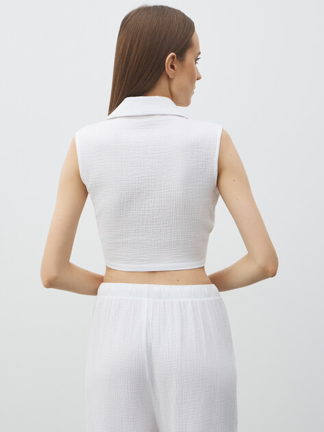 Топ из муслина MAISON DAVID, Артикул BLN928-1, белый | 5016935. Ракурс 4