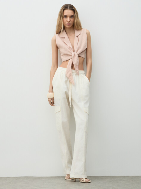 Топ из муслина MAISON DAVID, Артикул BLN928-1, светло-бежевый | 5016970. Ракурс 2