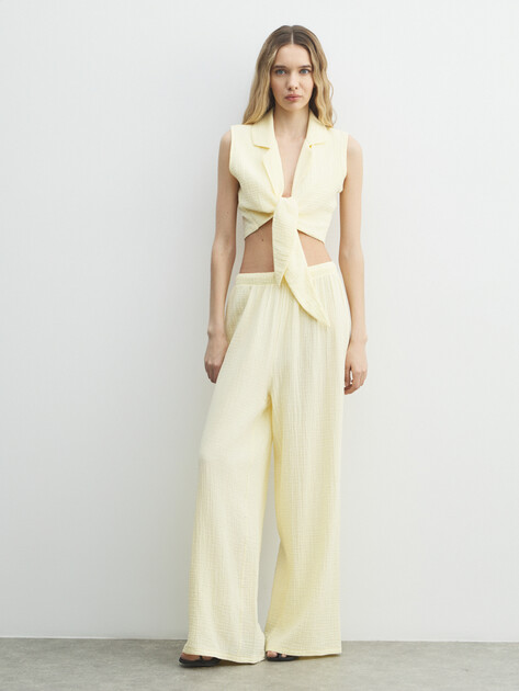 Топ из муслина MAISON DAVID, Артикул BLN928-1, сливочный | 5016972. Ракурс 2