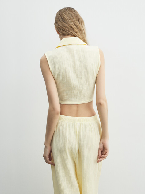 Топ из муслина MAISON DAVID, Артикул BLN928-1, сливочный | 5016972. Ракурс 4