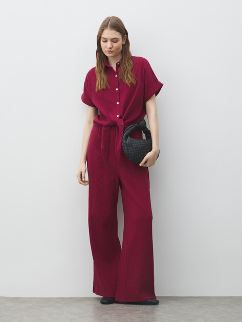 Женские широкие брюки из муслина MAISON DAVID, Артикул BLN920, вишневый | 5017078. Ракурс 2 Женские широкие брюки из муслина MAISON DAVID, Артикул BLN920, вишневый | 5017078. Ракурс 2