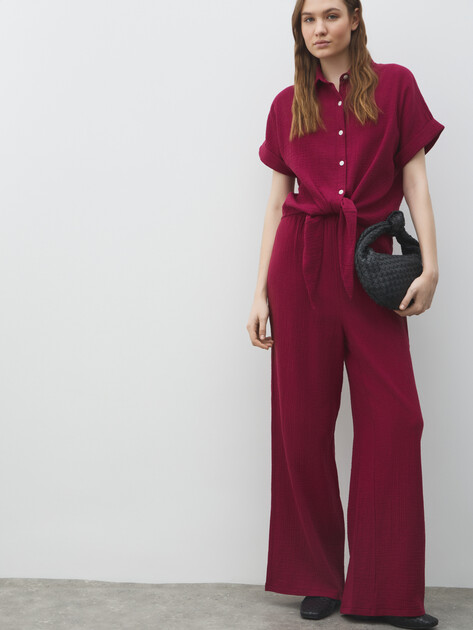 Женские широкие брюки из муслина MAISON DAVID, Артикул BLN920, вишневый | 5017078. Ракурс 5 Женские широкие брюки из муслина MAISON DAVID, Артикул BLN920, вишневый | 5017078. Ракурс 5