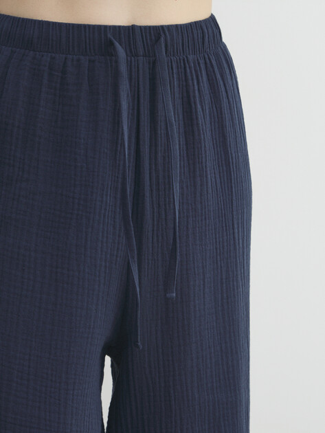 Женские широкие брюки из муслина MAISON DAVID, Артикул BLN920, серовато-синий | 5017082. Ракурс 3