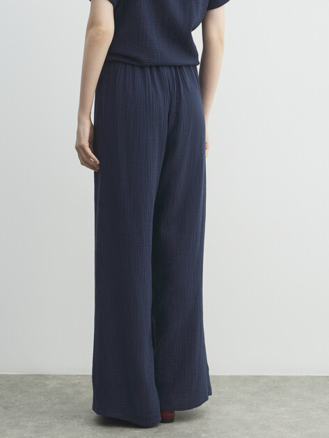 Женские широкие брюки из муслина MAISON DAVID, Артикул BLN920, серовато-синий | 5017082. Ракурс 4