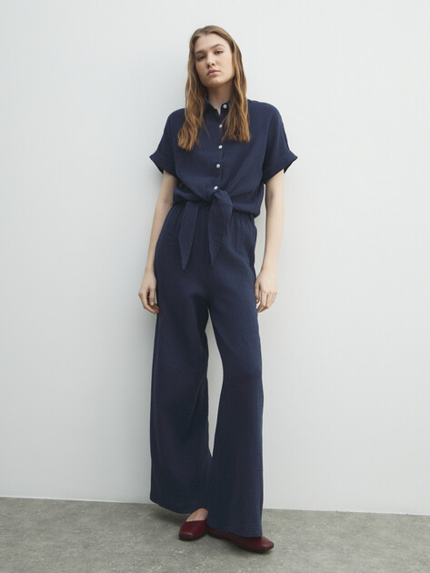 Женские широкие брюки из муслина MAISON DAVID, Артикул BLN920, серовато-синий | 5017082. Ракурс 5