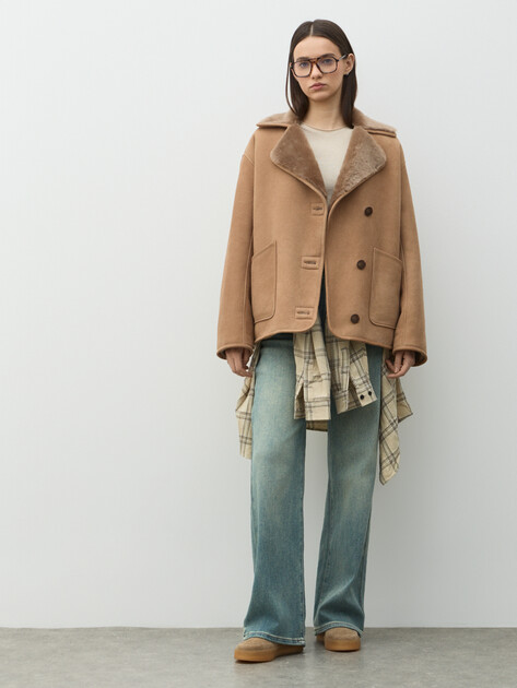 Женская дубленка  MAISON DAVID, Артикул NOEL_DF, бежево-коричневый | 5040671. Ракурс 2