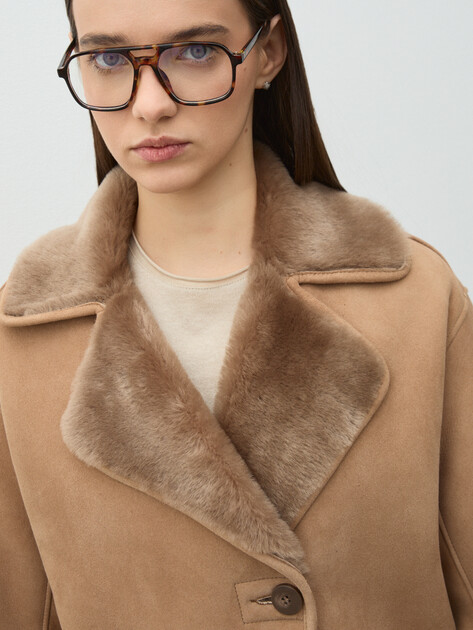 Женская дубленка  MAISON DAVID, Артикул NOEL_DF, бежево-коричневый | 5040671. Ракурс 3