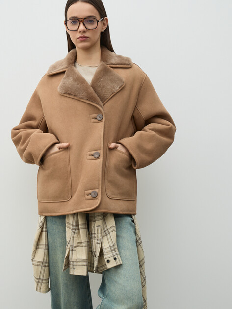 Женская дубленка  MAISON DAVID, Артикул NOEL_DF, бежево-коричневый | 5040671. Ракурс 5