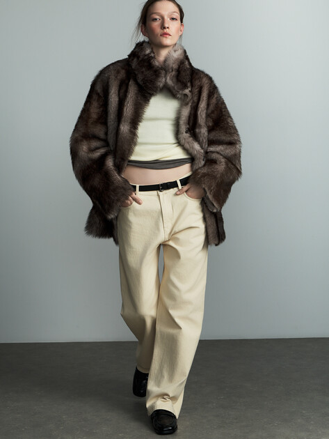 Женская двусторонняя шуба MAISON DAVID, Артикул ELA_TSC, коричнево-серый | 5042362. Ракурс 2