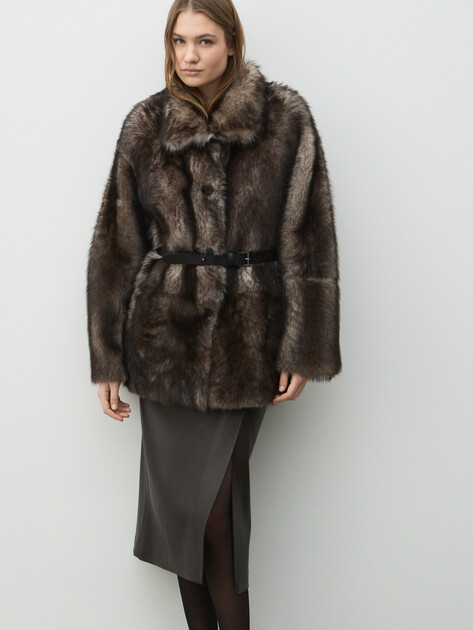 Женская двусторонняя шуба MAISON DAVID, Артикул ELA_TSC, коричнево-серый | 5042362. Ракурс 3