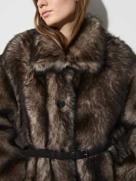 Женская двусторонняя шуба MAISON DAVID, Артикул ELA_TSC, коричнево-серый | 5042362. Ракурс 5