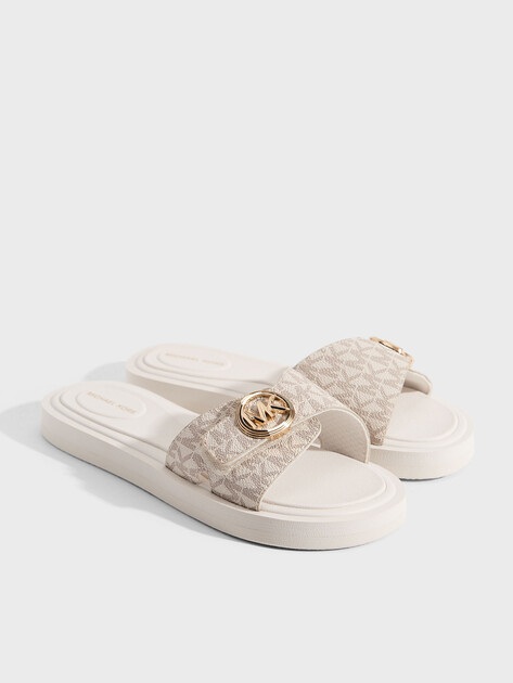 Женские шлепанцы MICHAEL KORS MK POOL SLIDE, Артикул 40R6MKFA1B(K), светло-бежевый | 5116935. Ракурс 2